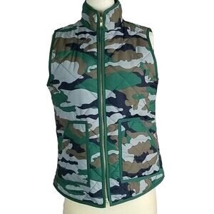 J. Crew Mercantile Womens Camo Quilted Puffer Vest Gorpcore Size XS Layering Zip